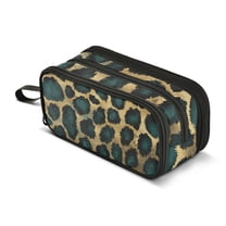 FORMRS Pencil Case with 3 Compartments Zipper Pouch, Elementary School Level and up, Green Leopard Print
