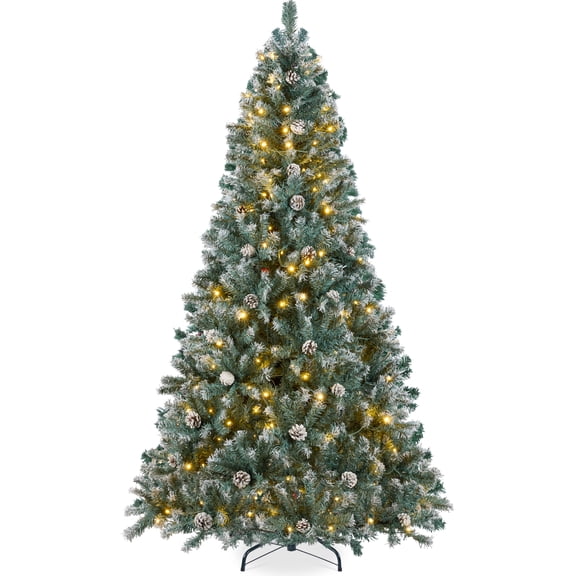 Best Choice Products 6ft Pre-Lit Pre-Decorated Holiday Christmas Pine Tree w/ Flocked Tips, 250 Lights, Base - Blue Spruce
