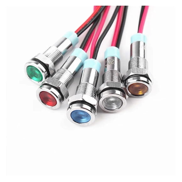 1pcs 8mm Flat Head LED Metal Indicator Light 8mm Signal lamp 6V 12V 24V 220v with Wire red Yellow Blue Green White(12V Red)