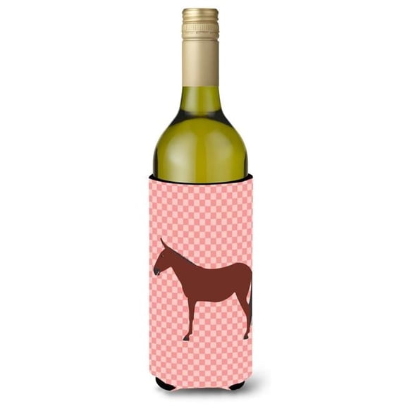 Carolines Treasures BB7850LITERK Hinny Horse Donkey Pink Check Wine Bottle Beverge Insulator Hugger