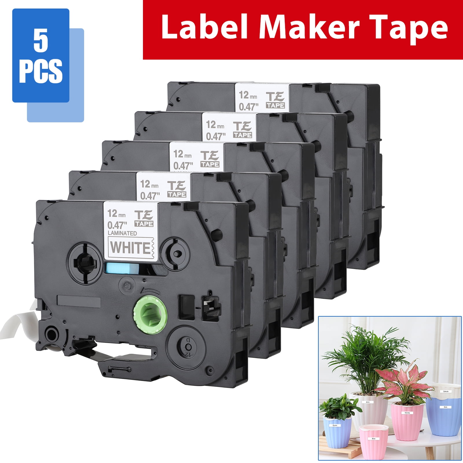 1/2 Inch 12mm Label Maker Tape 5-Pack Replace TZe Tape 12mm 0.47 Laminated White TZe-231 TZ-231 Label Tape Compatible with Bother Ptouch PTD210 PTH100 PTD400 PTD600 26.2 ft x 8m 