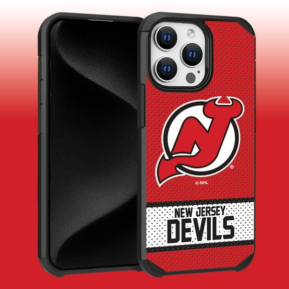 Apple iPhone 15 Pro Max (6.7) - NHL Licensed New Jersey Devils Mets Team Logo on Jersey Textured Dual Layer Case