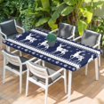 thumbnail image 2 of Christmas Elk Table Cloths for 6 Foot Rectangle Tables, Xmas Snowflakes Vintage Navy Blue Geometric Art Patio Waterproof Elastic Fitted Tablecloths, Washable Rectangular Table Cover for Camping, 2 of 8