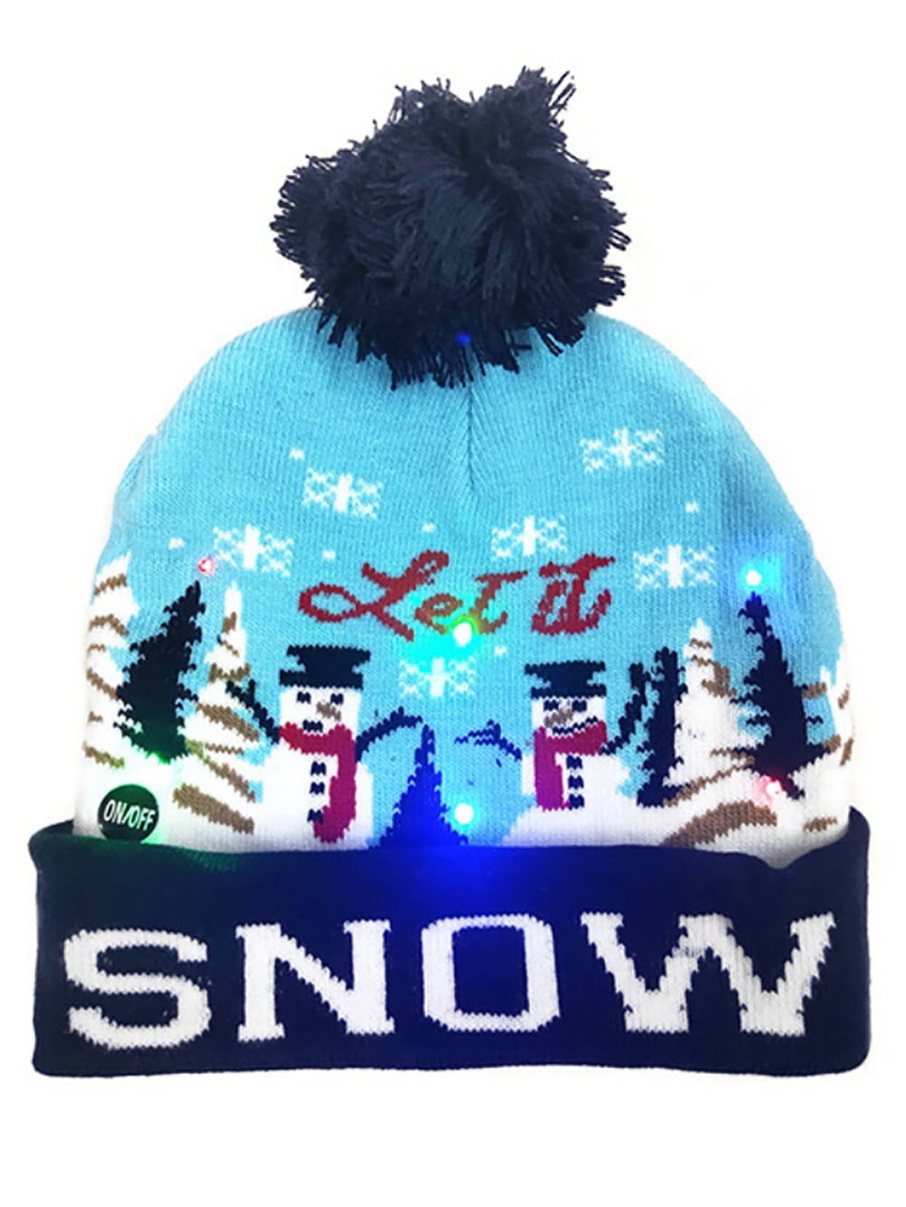 Unisex LED Light Up Christmas Hat Warm Knitted Beanie Holiday Xmas Hat