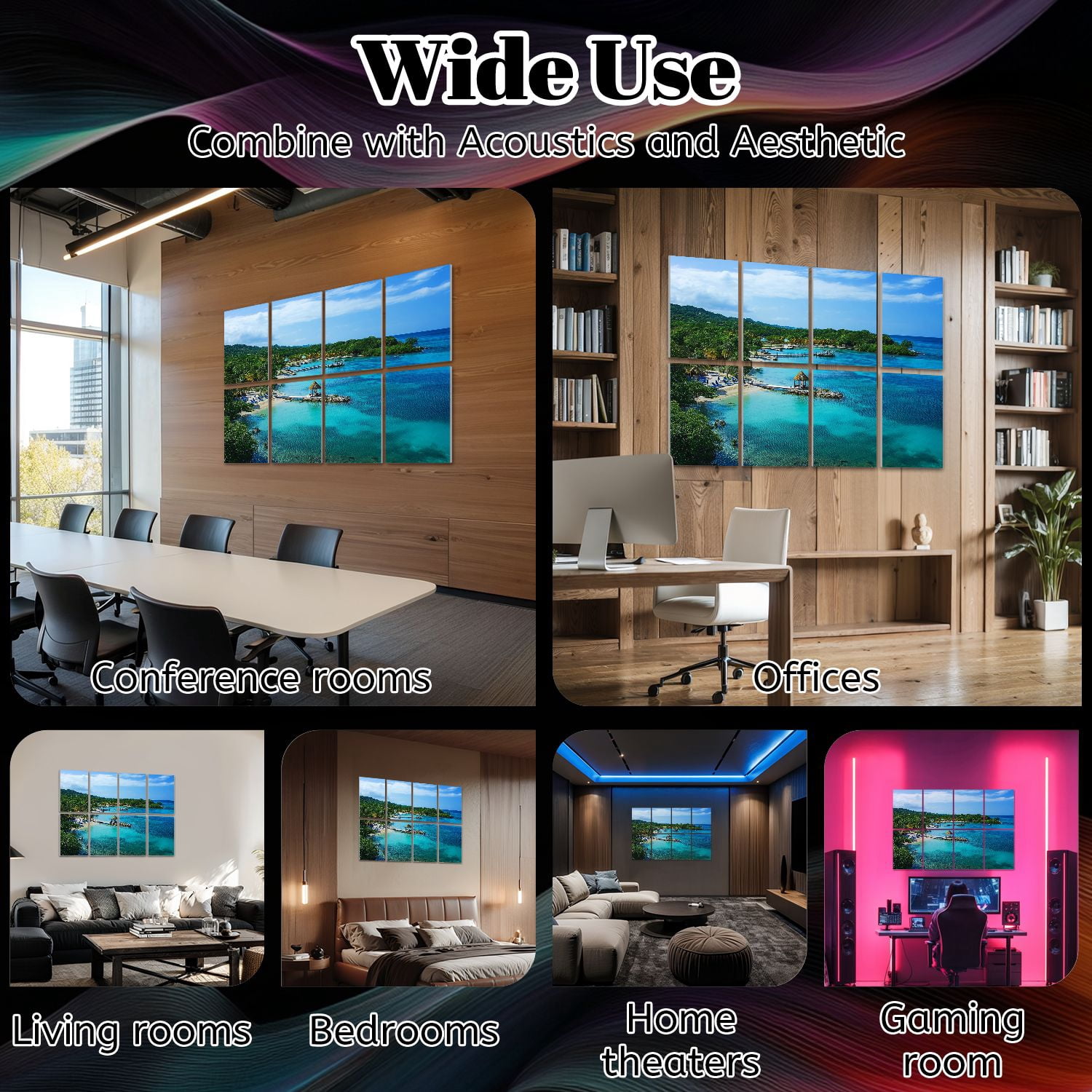 8 Pack Art Acoustic Panels Sound Absorbing Roatan Honduras Decorative Soundproof Wall Panels Self Adhesive for Nursery Game Room Bedroom 48"x32"