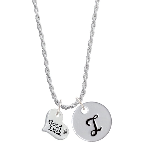 Delight Jewelry Silvertone Small Good Luck Heart Silvertone Script Initial Disc - I - Charm Necklace, 20"+3"