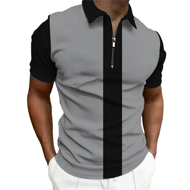 Camisas de Manga Corta para Hombre, Camisa de Malla con Cremallera de la Mitad de la Solapa Colorblocking, Primavera Verano Casual Top