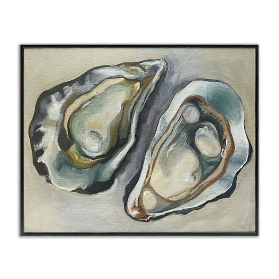 Stupell Industries Two Oysters Traditional Animals Painting Black Framed Art Print Wall Art, 14 x 11
