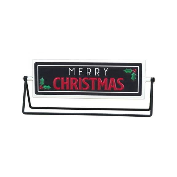 Parisloft Merry Christmas or Ho Ho Ho Metal Rotating Tabletop Sign, Small Christmas Decor