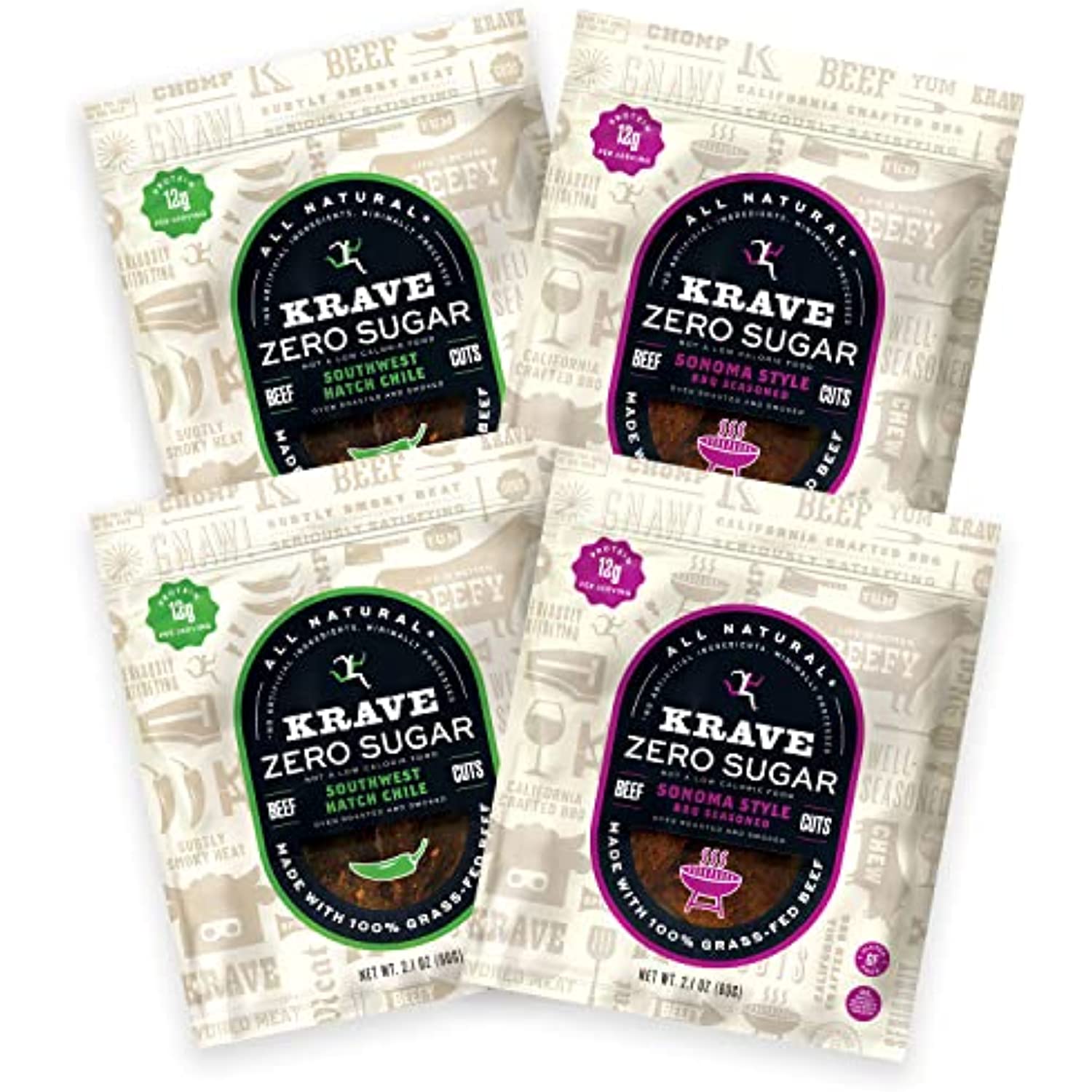 Krave Zero Sugar Beef Jerky Variety, 100 GrassFed Beef, Zero Sugar