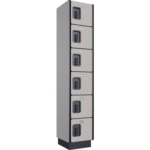 Global Industrial 413343 6-Tier 6 Door Digital Wood Locker, Gray - 12 x 15 x 72 in. - Assembled