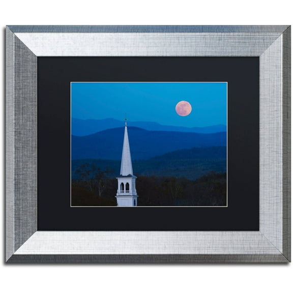 Trademark Fine Art "Moon over Vermont" Canvas Art by Michael Blanchette Photography Black Matte, Silver Frame