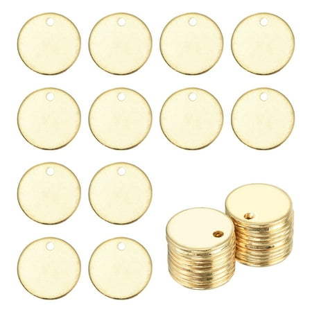 Uxcell 20Pcs Stainless Steel Blank Stamping Tag Engraved Stainless Steel Round Charm Pendant with Holes 10mm/0.39  Gold Jewelry Making Earring