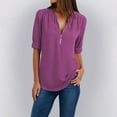 thumbnail image 2 of Holzkary Womens Half Zip V Neck Shirt Summer Half Sleeve Shirts Casual Loose Top Blouses T Shirts Women Ladies Clothing Loose Shirt Chiffon Zipper Long Sleeves Plus Size Tops Purple 4Xl, 2 of 7