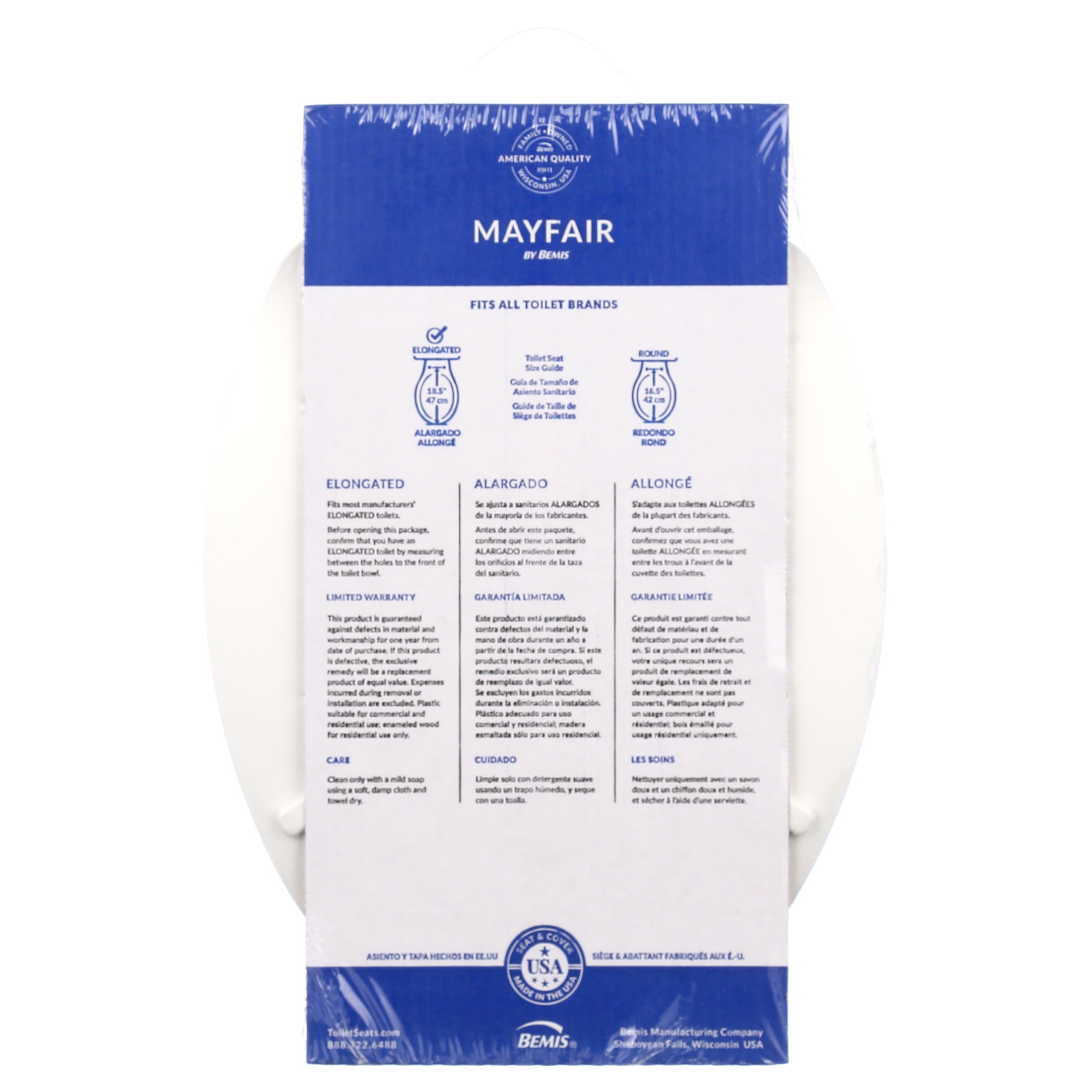Mayfair Edgewater White Elongated Enameled Wood with Stay·Tite & Chrome Hinges Toilet Seat