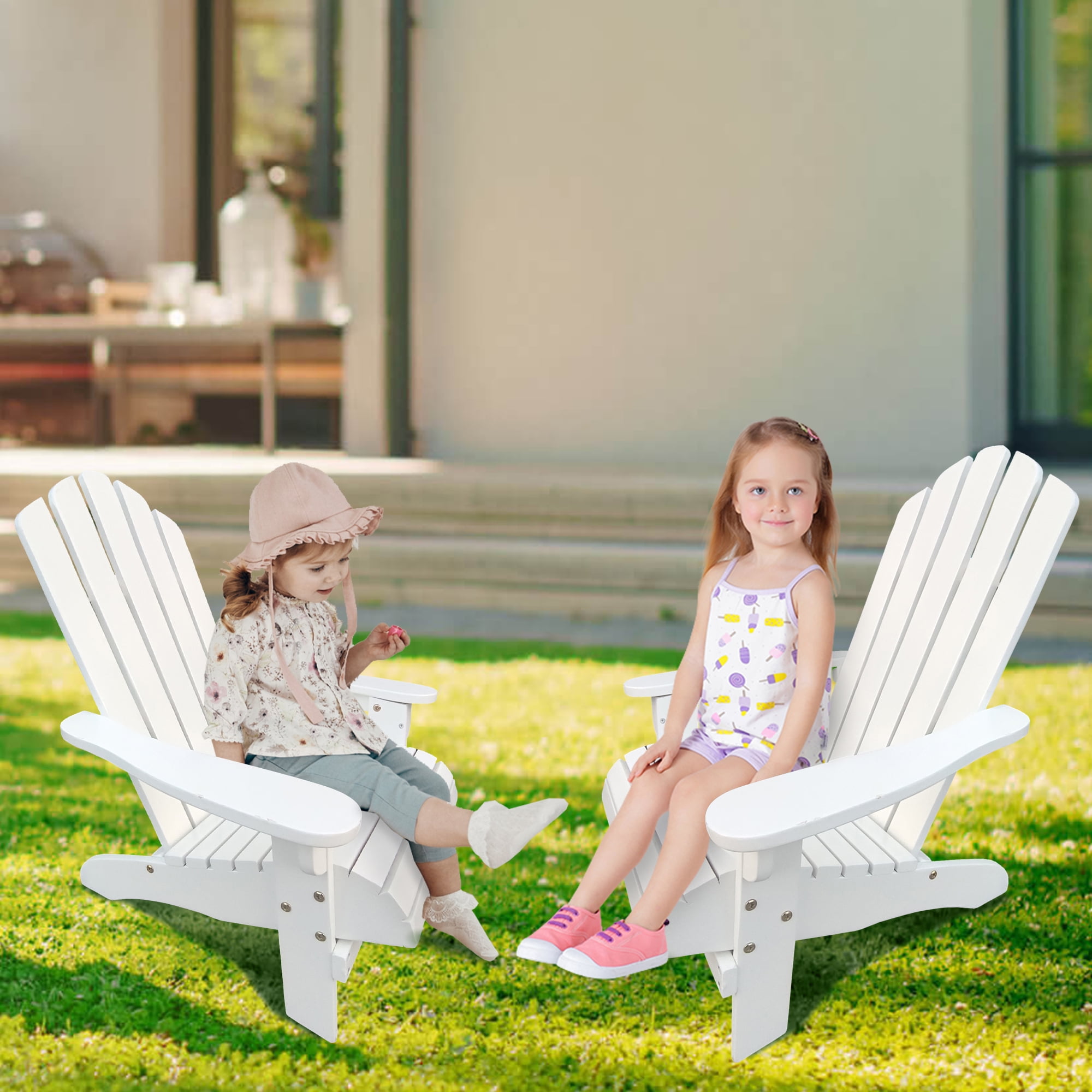JONPONY Children Outsunny Wooden Adirondack Chair, Ergonomic Design Patio Lawn Chair for Outside Deck Garden Backyard Balcony,White