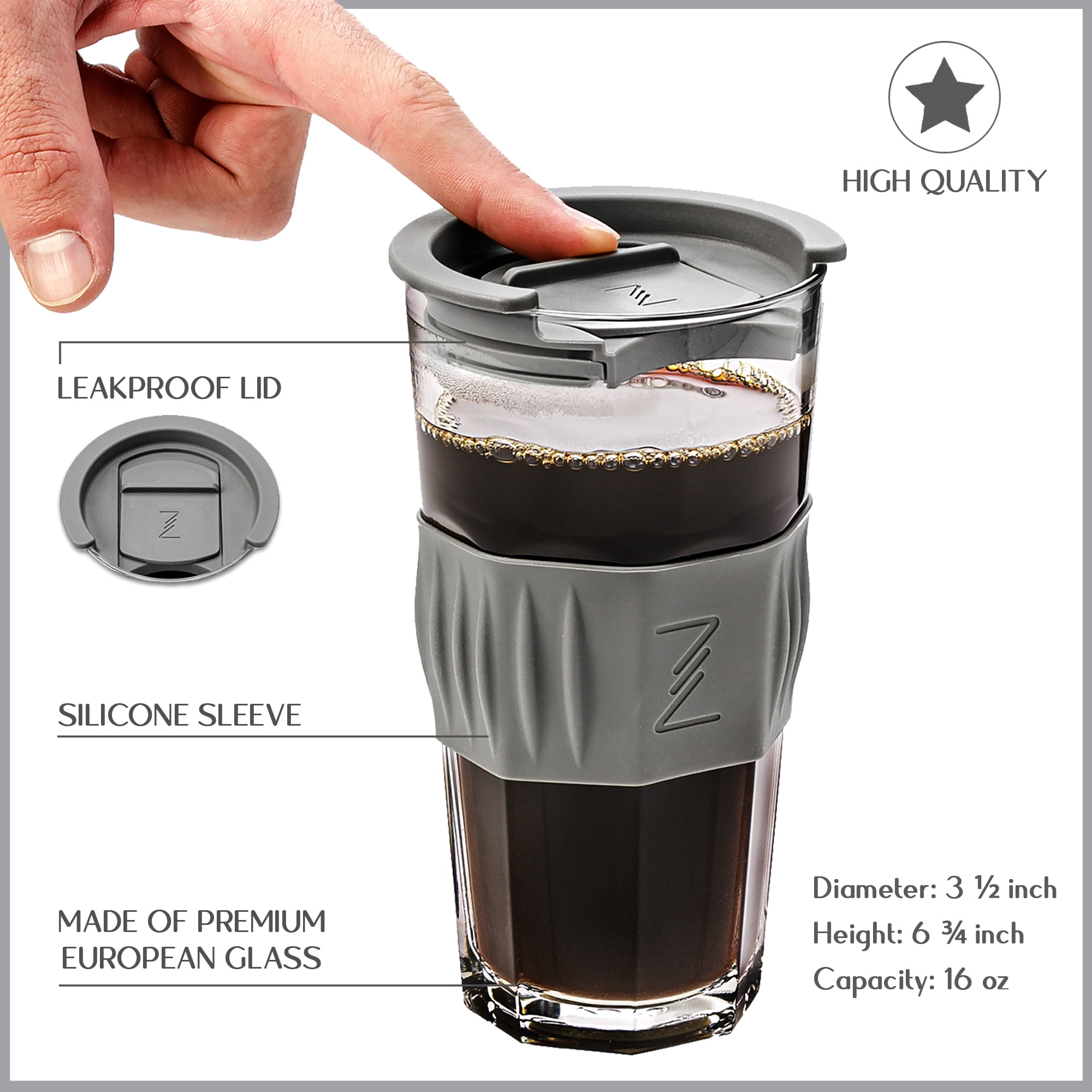 Black, 8oz Dishwasher Safe & microwavable Acever Reusable Glass Cup/Travel Mug Tumbler with Food