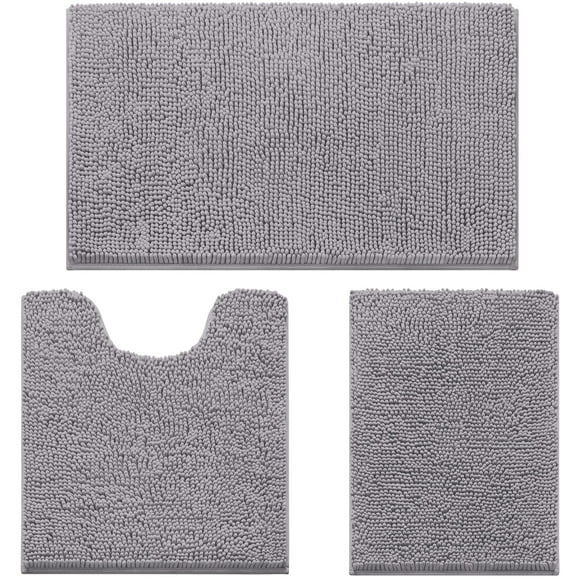 Alfombras de baño HOMEIDEAS, 3 piezas, ultrasuaves y antideslizantes (gris)