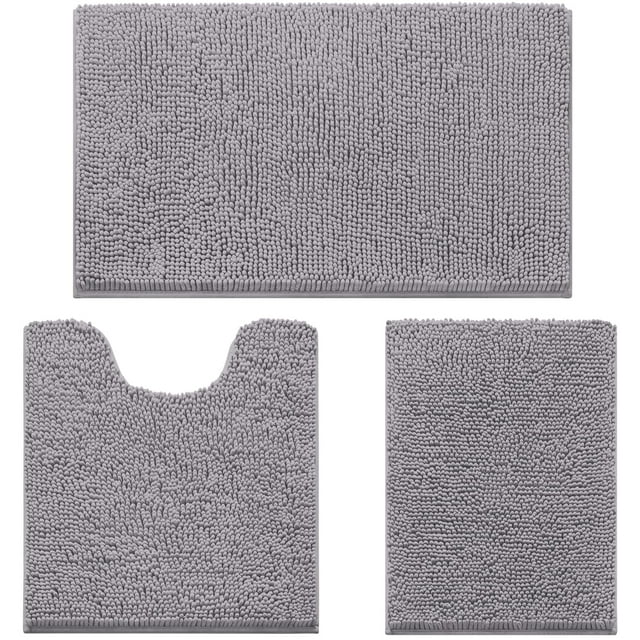 Alfombras de baño HOMEIDEAS, 3 piezas, ultrasuaves y antideslizantes (gris)