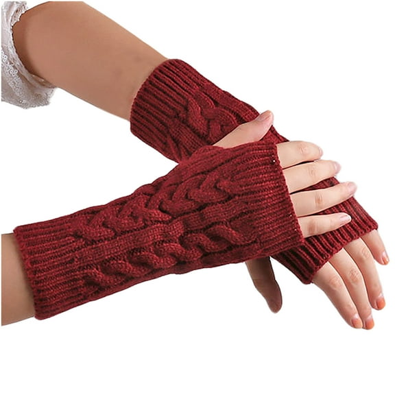 EGNMCR Gloves for Women Knit Arm Fingerless Gloves Keep Warm Solid Color Winter Gloves on Clearance