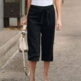 thumbnail image 2 of FAIWAD Cotton Linen Capri Pants for Women Straight Leg Palazzo Crop Pants Comfy Elastic Waist Wide Leg Capris Pants, 2 of 6