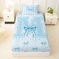 thumbnail image 3 of Erosebridal Cute Ribbon Bowknot Twin Sheet Sets 3pcs For Kids Teens,Girls Blue Letter Monogrammed M Bedding, 3 of 5