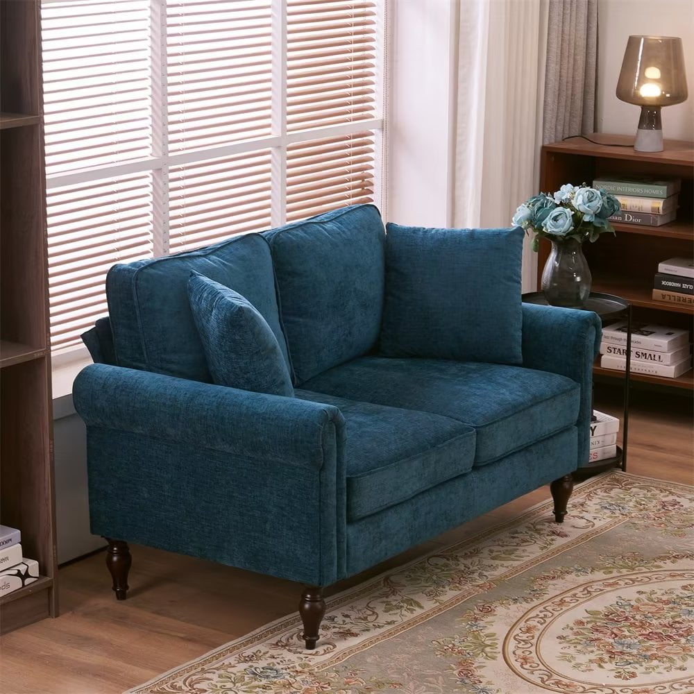 57.9 inch Chenille Fabric Couch, Modern Upholstered Loveseat with