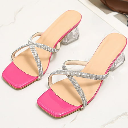 

Aayomet Womens Wedge Sandals And Spring Sandals Heel High Fashion Transparent Rhinestone Summer Women s sandals Pink 9.5