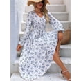 thumbnail image 6 of Women Floral Print V Neck A-Line Maxi Dress Long Sleeves Casual Wrap Autumn Beach Swing White XL, 6 of 9