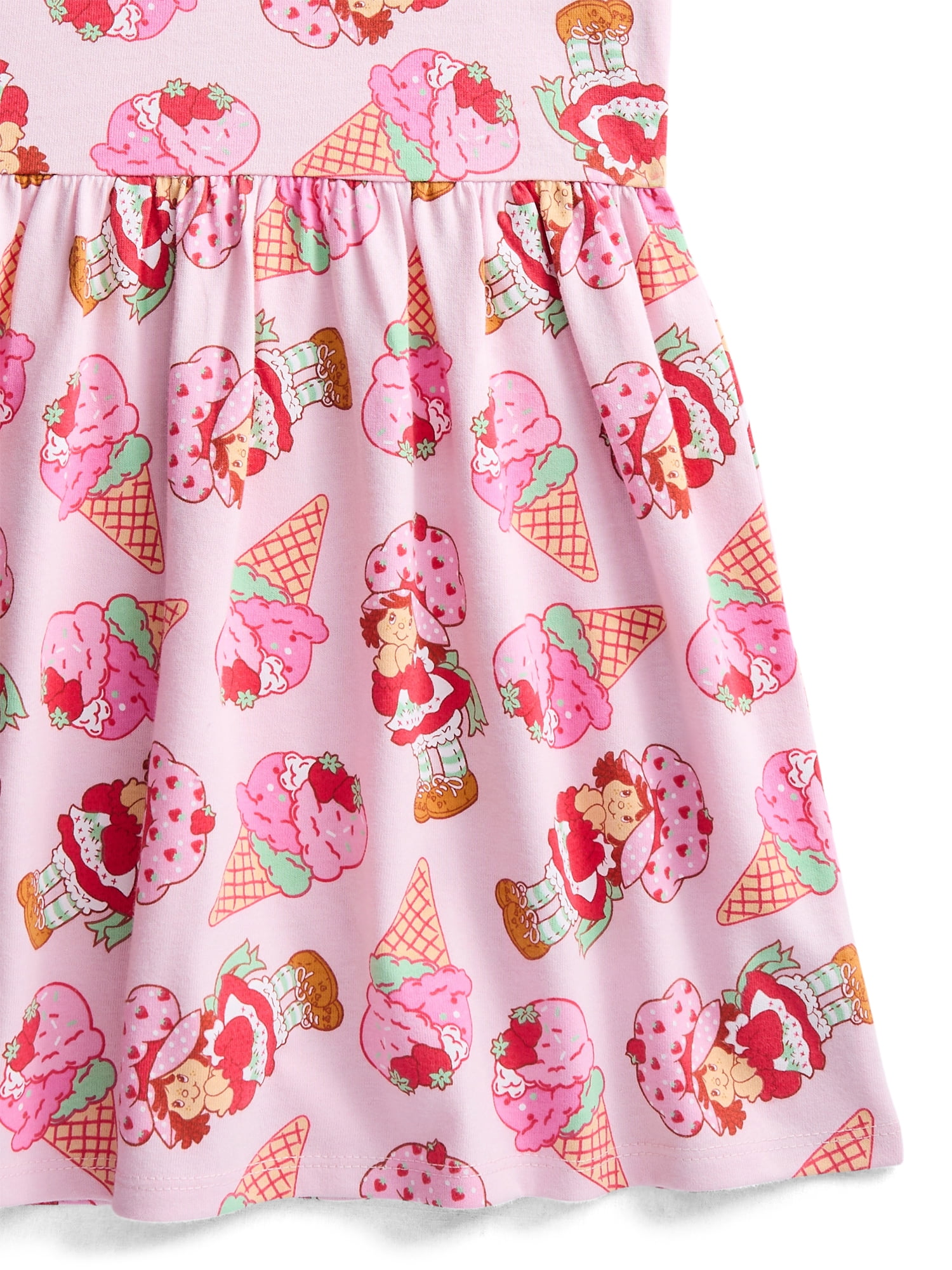 Strawberry Shortcake Girls Allover Print Dress with Short Sleeves, Sizes 4-12
