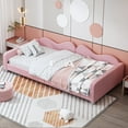 thumbnail image 5 of Twin Size Wood Daybed, Sherpa Fabric Sofabed with Cloud-Shaped Backrest, Upholstered Day Bed Frame Bedroom Sofabed for Multipurpose Guest Room or Living Room, Pink, 5 of 9