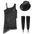 thumbnail image 3 of TiaoBug Kids Girls Shiny Tassel Latin Dance Dress Salsa Rumba Tango Outfits with Gloves Hat Set Black 14, 3 of 5