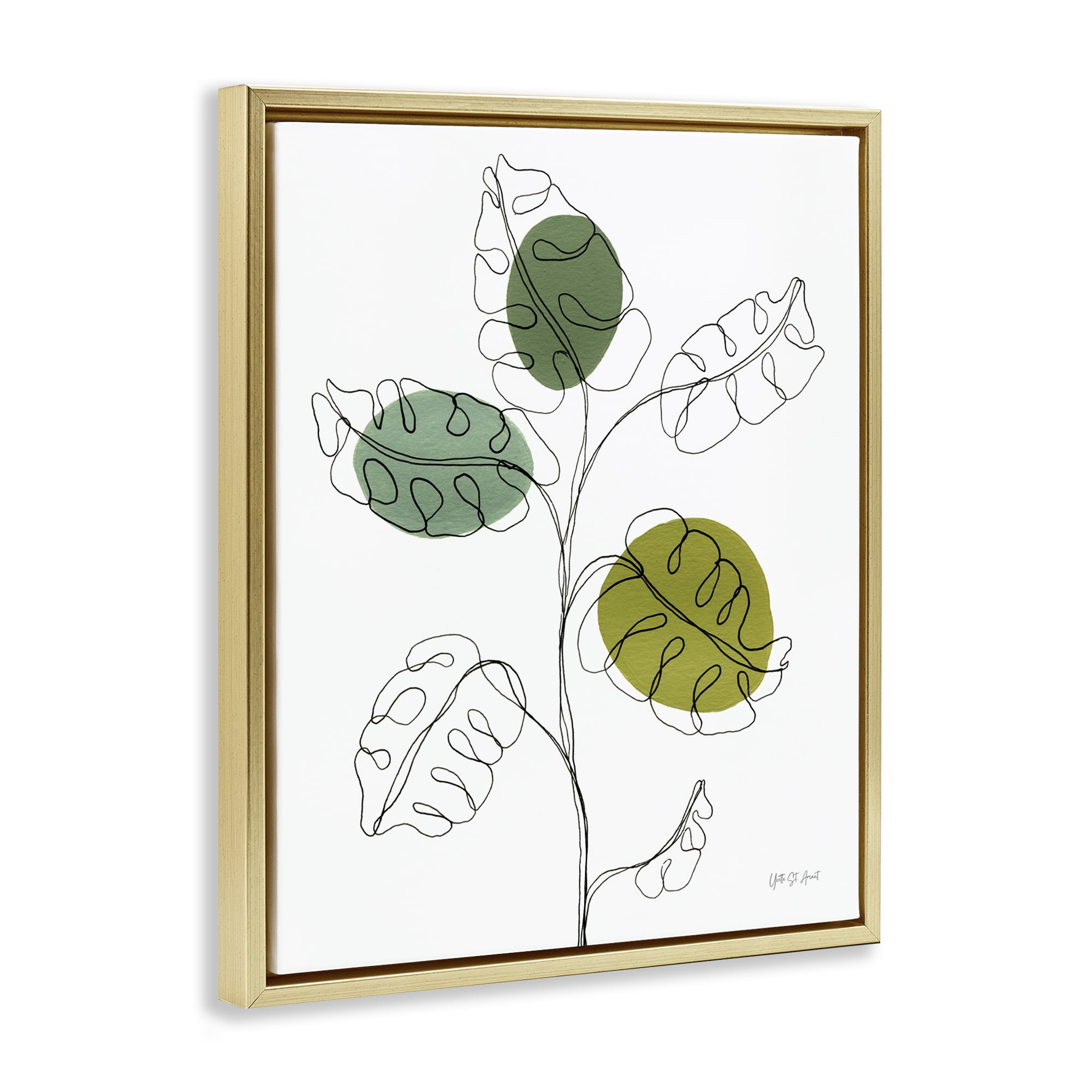 Stupell Industries Modern Garden Leaves Botanical & Floral Painting Gold Floater Framed Art Print Wall Art, 25 x 31