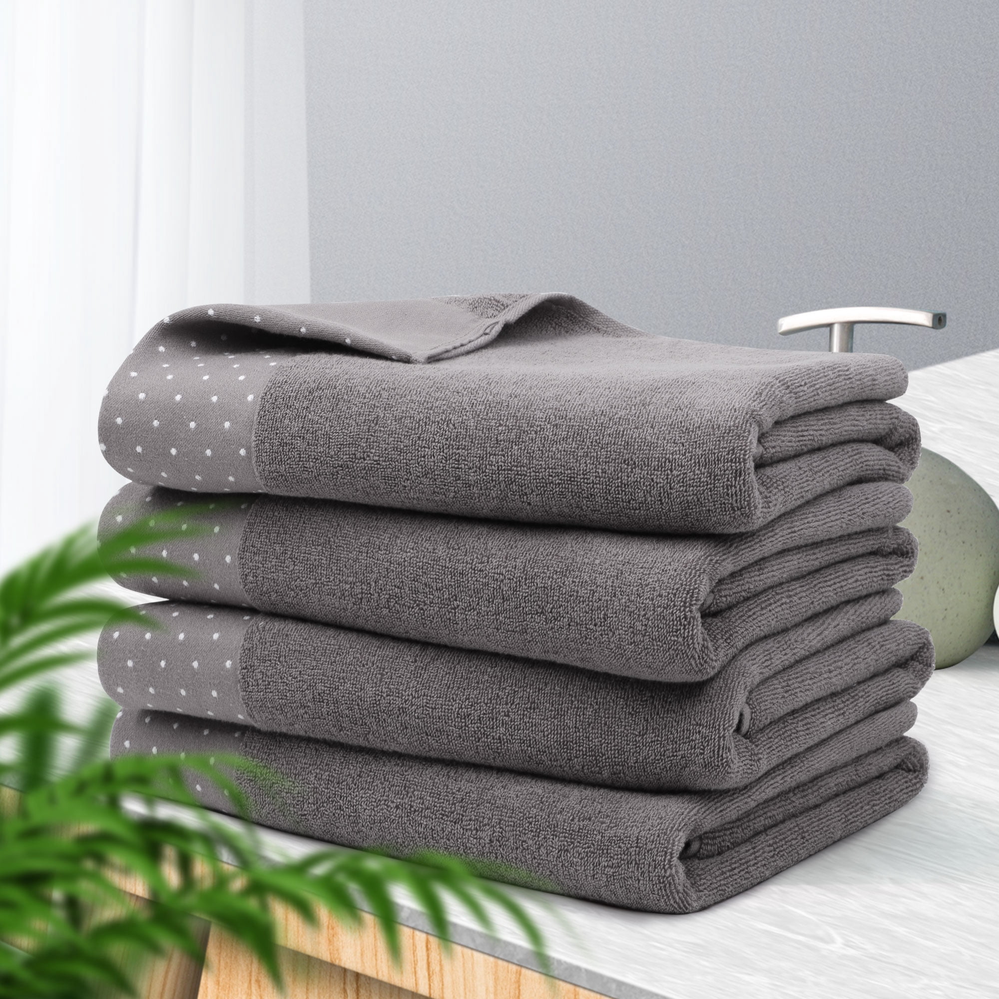 Unique Bargains Hand Towel Set 27" x 54" Soft 100% Combed Cotton 600 GSM Luxury Towels 4 Taupe Gray
