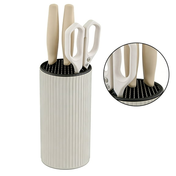 Knife Block without Knives Universal Kitchen Knife Holder Round Compact Empty Knife Storage Stand with Sharpener Rod and Scissor Slot