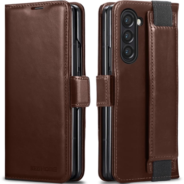 Funda KeziHome de piel auténtica para Samsung Z Fold 6, color marrón