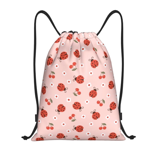 Saiise Ladybug With Flower Pattern Sports Drawstring Backpack - String Swim Gym Bag with Wet Proof Pocket for Women&Men-Small