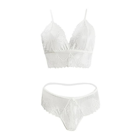 

Quealent Lingerie For Women Plus Size Lace Garter Lingerie Set with Removable Choker Teddy Strappy Bra and Panty Set White S