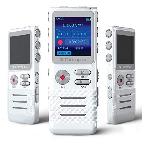 Recordadora activada de voz digital dictoPro grabación HD fácil de conferencias y reuniones con micrófono doble, audio de reducción de ruido, sonido, mini cinta portátil dictafón, mp3, USB, 8GB