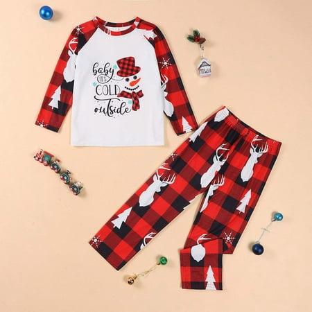 

Pajamas for Girls Parent-child Attire Christmas Suits Patchwork Plaid Printed Homewear Round Neck Long Sleeve Pajamas Two-piece Kids Sets Christmas Pajamas for Family on Clearance