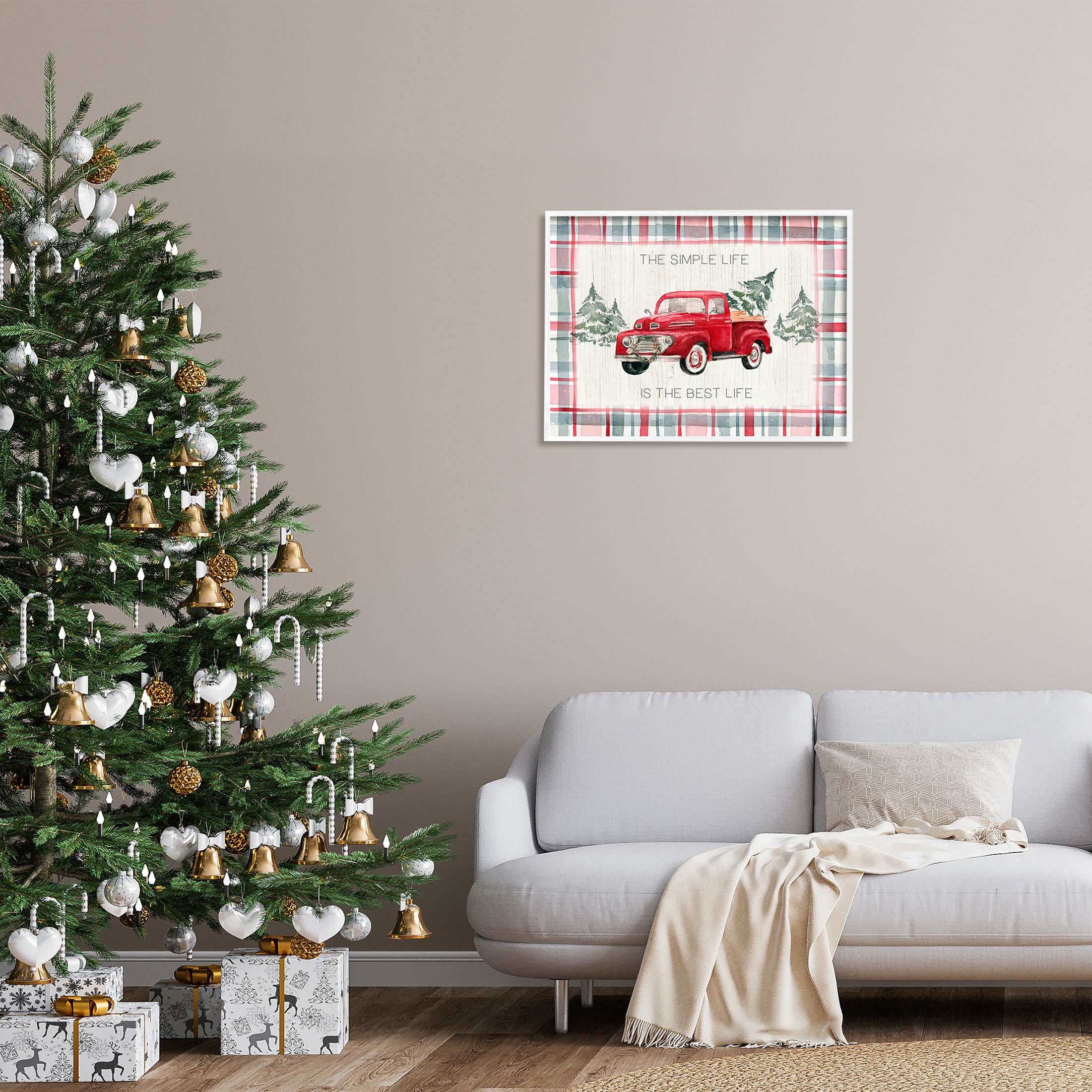 Stupell Industries Simple Life Is Best Plaid Truck Graphic Art White Framed Art Print Wall Art, Design by Kristen Brockmon