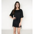 thumbnail image 2 of Women's Off-Shoulder Batwing Sleeve Drawstring Ruched Mini Dress- Black,X Large, 2 of 7
