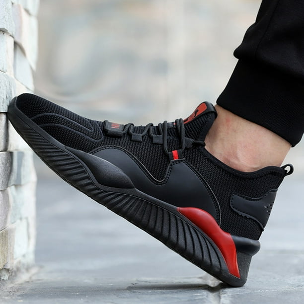 Zapatos de pies de punta de acero anti smash sneakers anti -apuñala para hombres mujeres (40) rojo negro