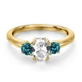 thumbnail image 3 of Gem Stone King 18K Yellow Gold Plated Silver White Created Sapphire and London Blue Topaz Engagement Ring for Women | 1.44 Cttw | Oval 7X5MM | Gemstone September Birthstone | Size 5, 3 of 6