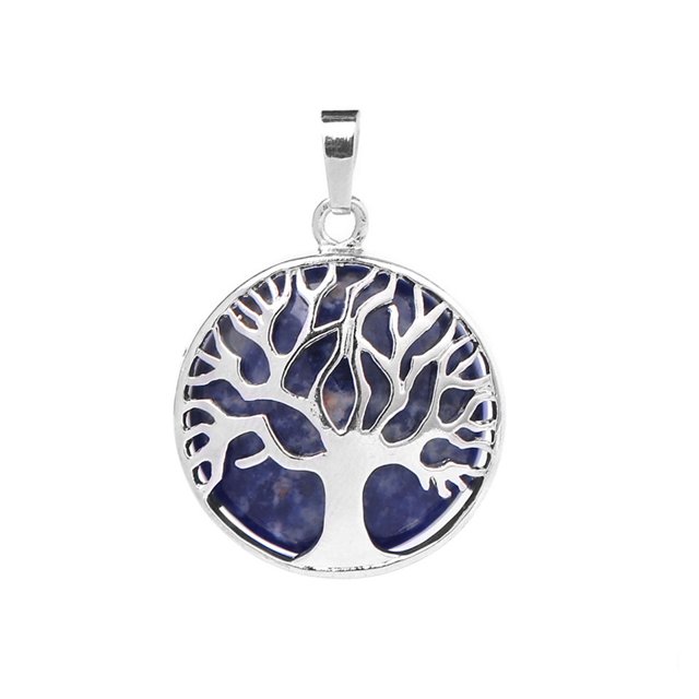 Natural Round Gem Stone Kabbalah Tree of Life Necklaces Pendants