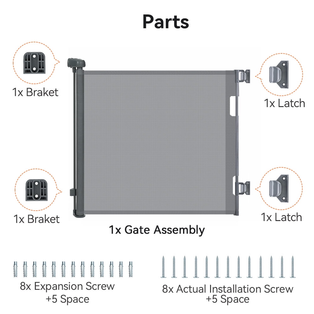 Retractable Mesh Baby Gate, Safety Gates for Stairs Doorway, 33''Tall Extends to 55''Wide, Gray