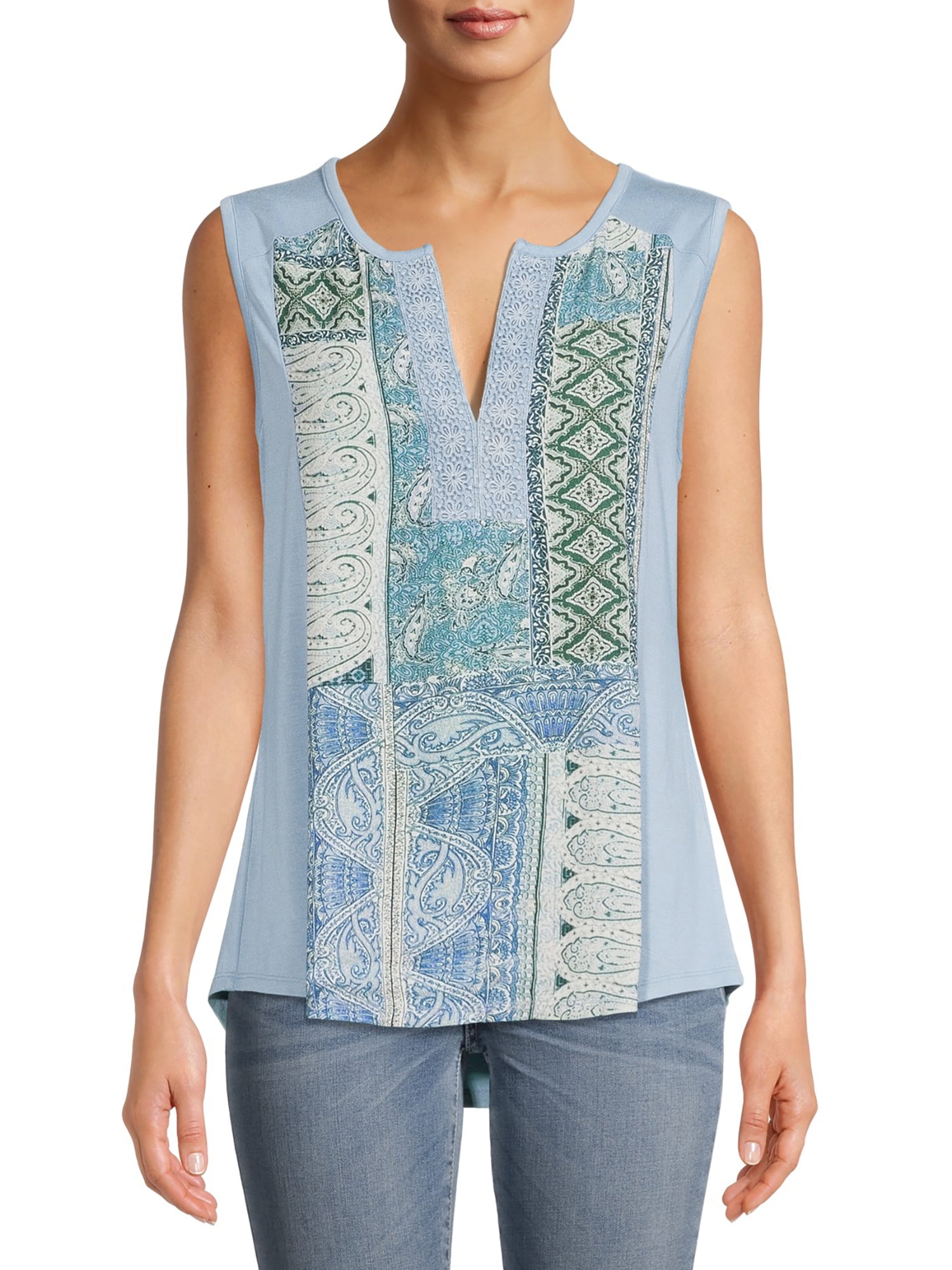 Symmetry Sleeveless Mixed Media Top, Womens