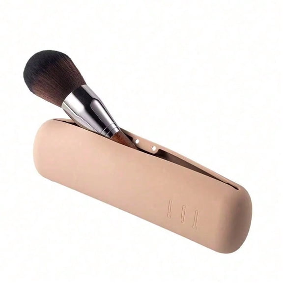 Silicone Makeup Brush Holder Travel Case Magnetic Closure Cosmetic Organizer Bag Khaki