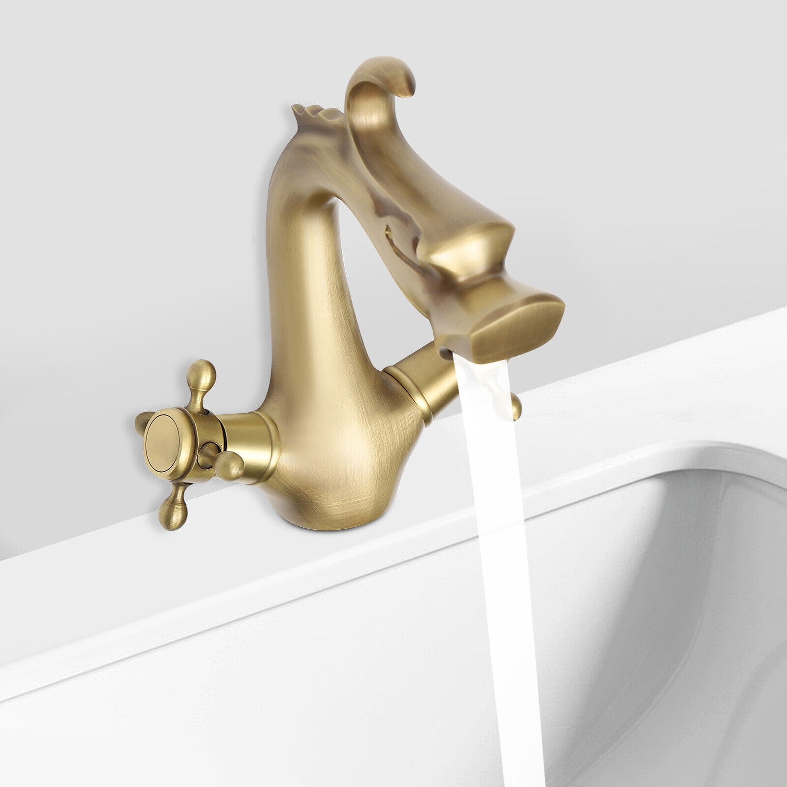 Miumaeov Brass Faucet with 2 Handles Gold Spout 1 Hole Kitchen Sink Bathroom Basin Mixer Faucet Deck Tap