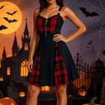 thumbnail image 2 of QATAINLAV Woman Gothic Plaid Mini Dress O-Ring Front Zip A-Line Gothic Dresses Halloween Cosplay Costume, 2 of 9